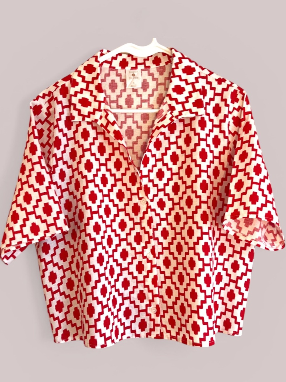 Shade & Shore Linen Blend Boxy Cropped Blouse Sz S